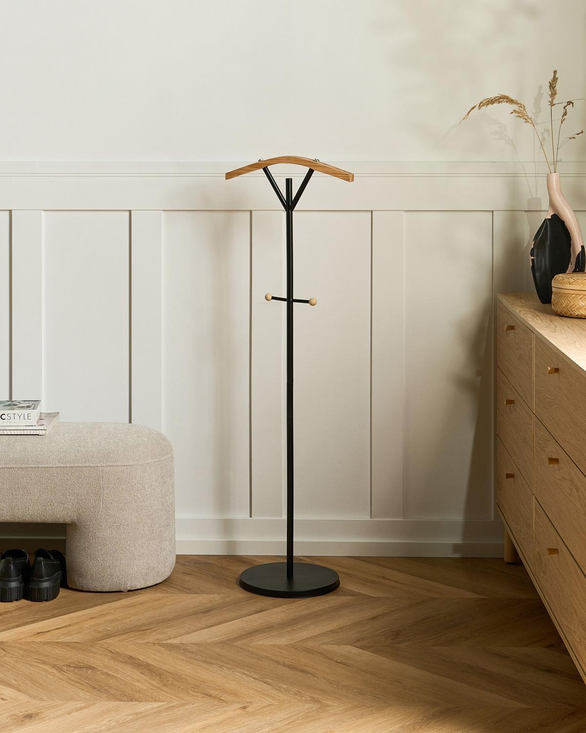 GARDEROBENSTÄNDER Schwarz Thompson - Hellbraun, Metall (40/130/30cm) - Beliani