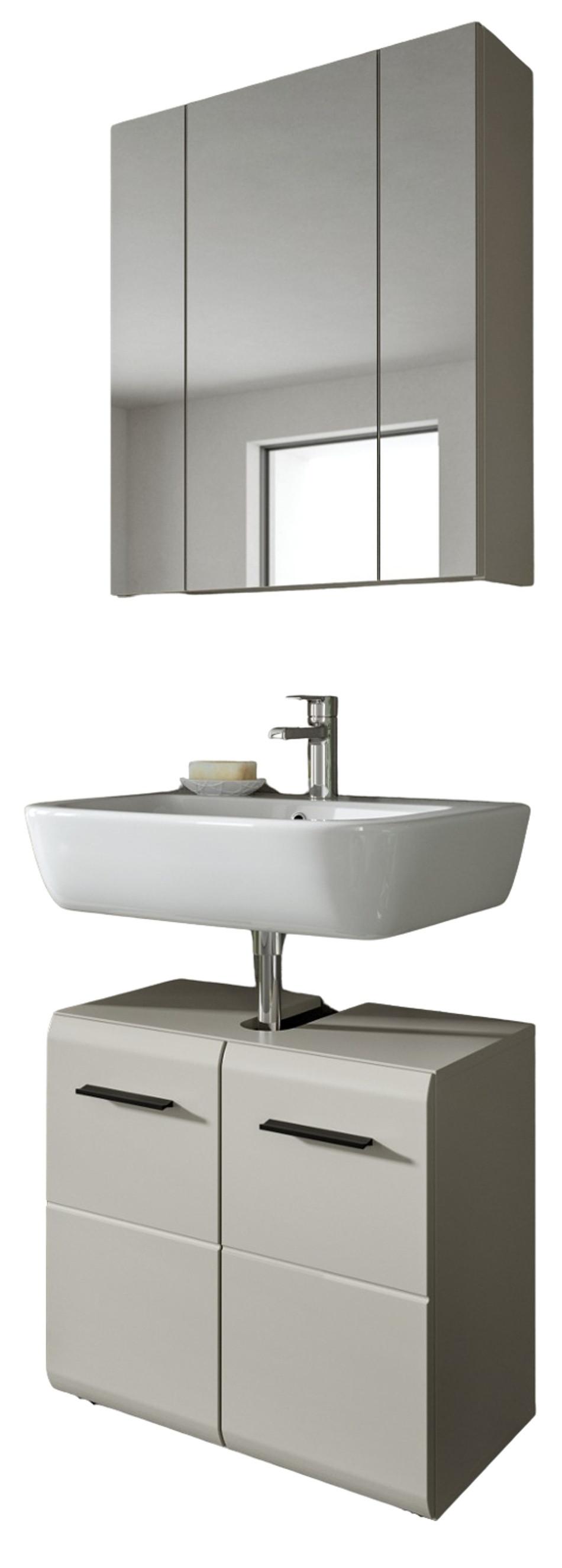 BADMÖBEL-SET Kaschmir 2-teilig 60 cm, Badschränke in modernem Design - Kaschmir/Schwarz, Glas/Holzwerkstoff (60/185/30cm) - Inn.Furn