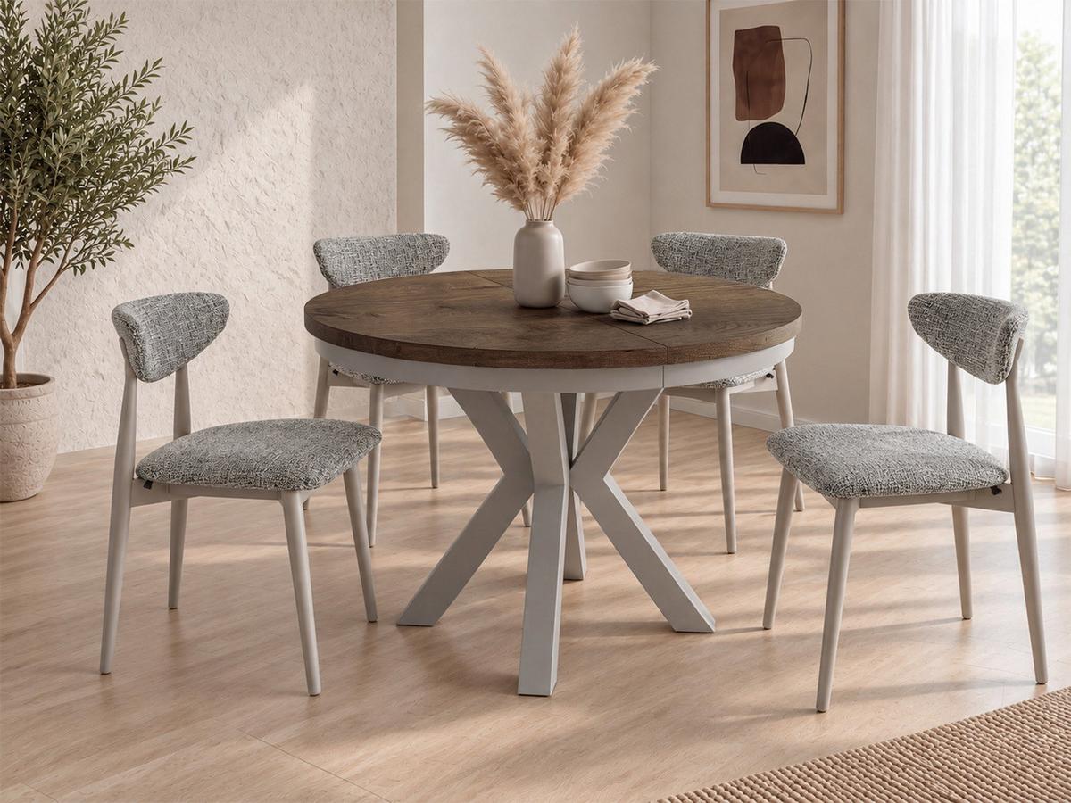 ESSTISCH Clara Grau-Beige runder ausziehbarer, Lefkas Eiche 120-200/120/76 cm - Alteiche/Grau, Holzwerkstoff/Metall (120/196/76cm) - WFL GROUP