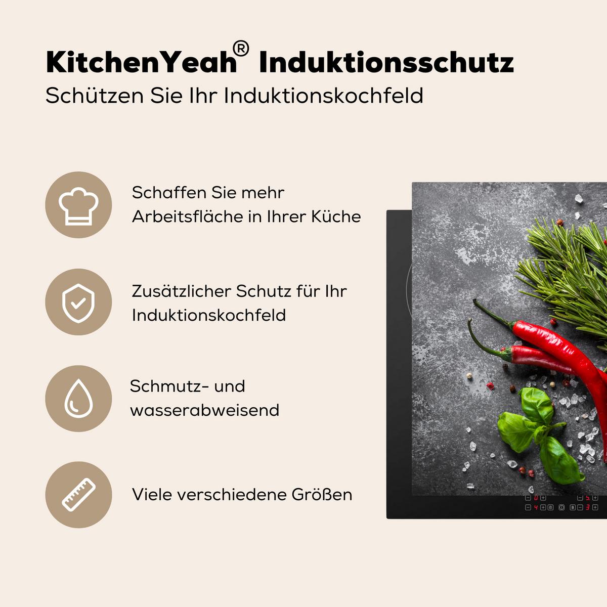HERDABDECKPLATTE Pfeffer - Kräuter - Gewürze - Beton Induktionsmatte 78x78 cm - Rot, Kunststoff (78/78/0.2cm) - MuchoWow