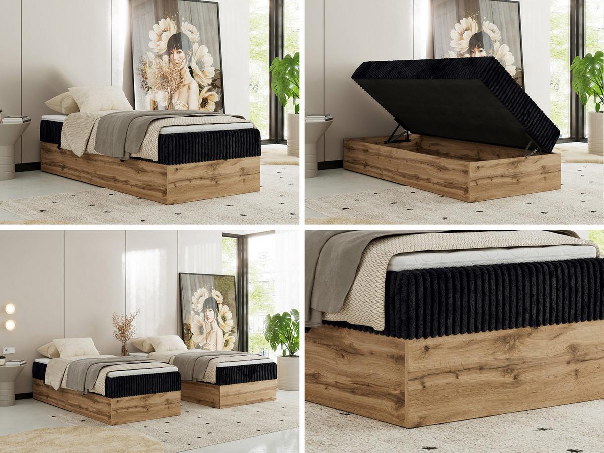 BOXBETT WOOD ZERO 90/200 - Schwarz Cord - H3 - Topper T25 - Schwarz, Textil (90/200cm) - MKS