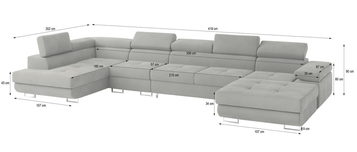 WOHNLANDSCHAFT VELORA L-S Lila Velours-Stoff mit Schlaffunktion - Lila, Holz (419/90/202cm) - MASSENO