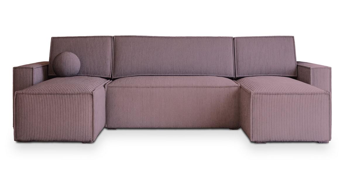 WOHNLANDSCHAFT PESANO P Lila Kordstoff mit Schlaffunktion - Lila/Grau, Holz/Kunststoff (306/85/140cm) - MASSENO