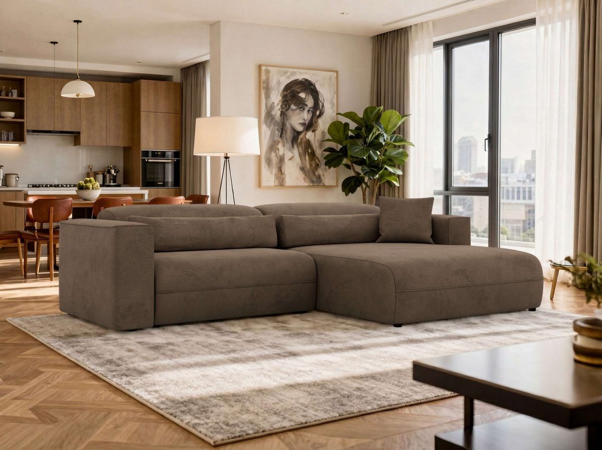 ECKSOFA PAZURRO L - Braun Velvet - Rechts Seite - Schwarz/Braun, Kunststoff/Textil (288/180cm) - MKS