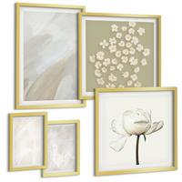 BILDER SET 5er Set - 50x50 cm & 20x30 cm & 40x60 cm Goldrahmen - Blumen, modische Boho-Texturen - Goldfarben, Kunststoff (40/60cm) - TULUP