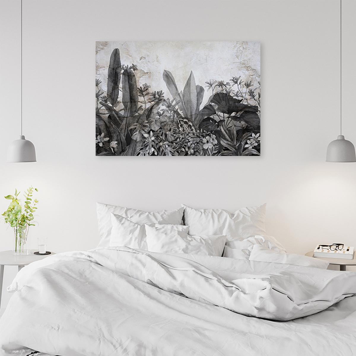 WANDBILD dschungel blätter beton grau - Schwarz, Textil (60/40cm) - Feeby