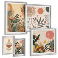 BILDER SET 5er Set - 50x50 cm & 20x30 cm & 40x60 cm Silberner Rahmen - Zitronenzweige mit blauen Blättern - Silberfarben, Kunststoff (40/60cm) - TULUP