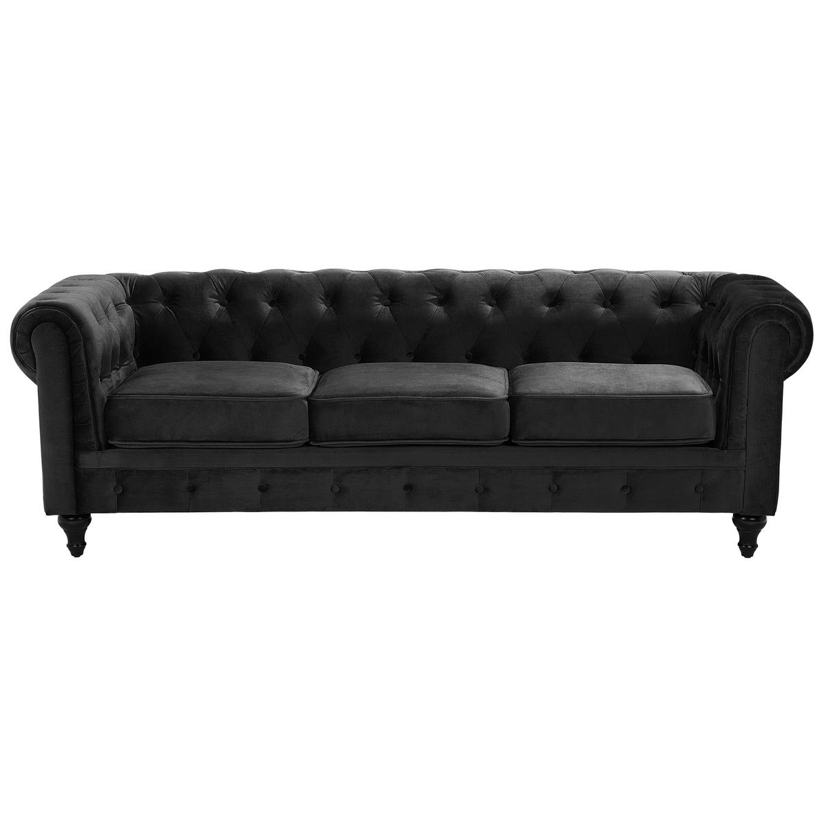 4-SITZER SOFA SET Samtstoff Schwarz Chesterfield - Schwarz, Textil (201/70/75cm) - Beliani