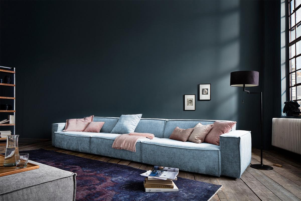 RIESENSOFA SAMU Hellblau Webstoff - Schwarz/Hellblau, Textil (418/72/106cm) - KAWOLA