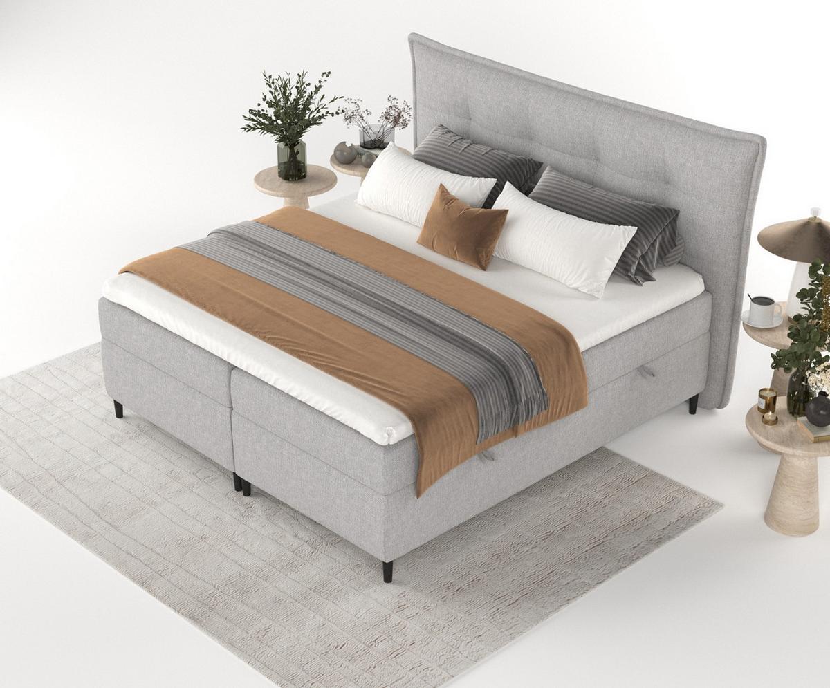 BOXBETT Las Palmas 160/200 cm Graubeige im Megan Stoff - Schwarz/Grau, Holz/Holzwerkstoff (160/200cm) - AltaBeds