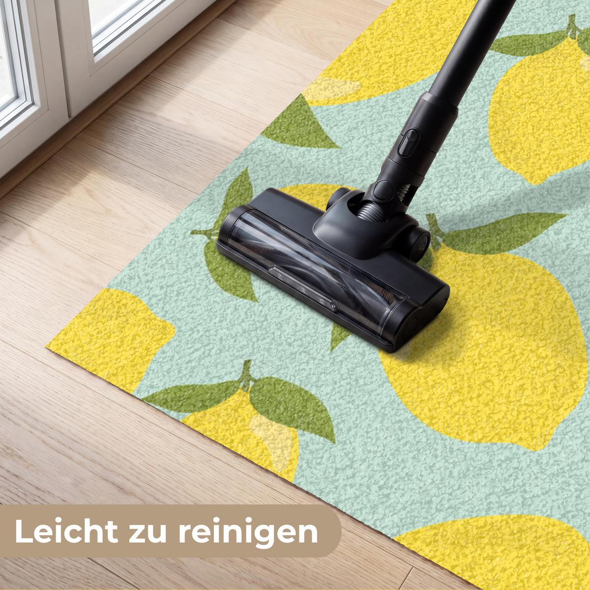 FUSSMATTE Muster Zitronen - Gelb - Blau - Muster - Früchte Flurteppich 150x90 cm - Gelb, Kunststoff (150/0.4cm) - MuchoWow