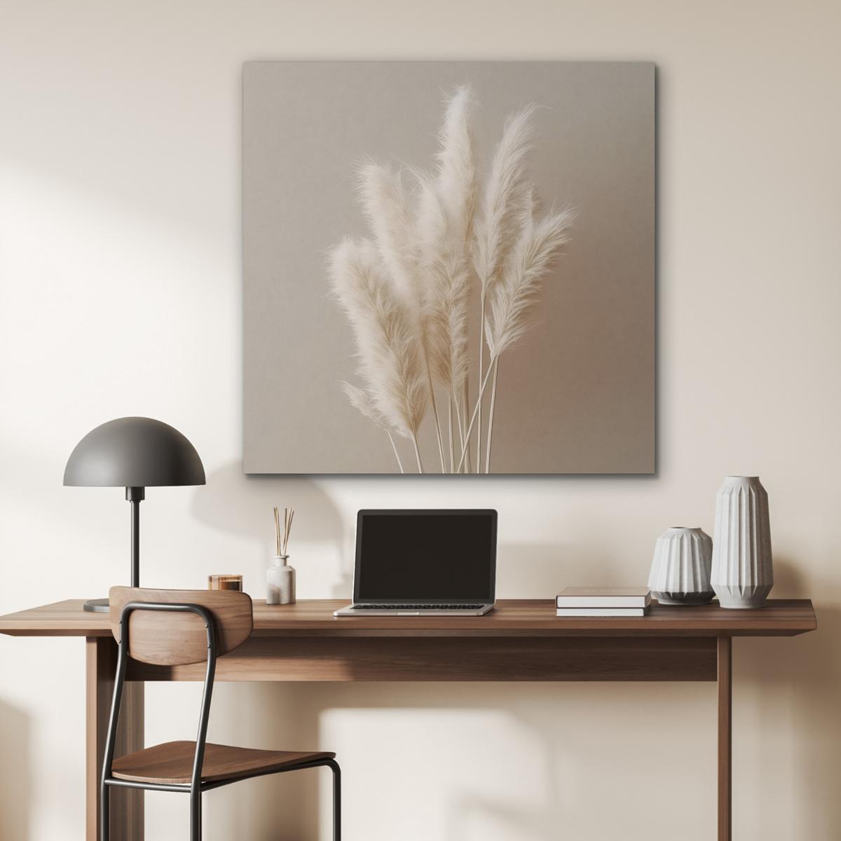 AKUSTIKBILD Pampasgras - Federn - Pastell - Weiß Akustikpaneele 90x90 cm - Naturfarben, Kunststoff (90/90/0.9cm) - MuchoWow