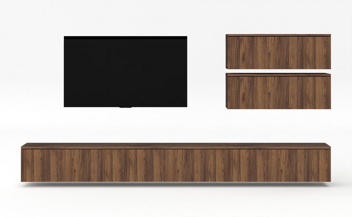 WOHNWAND Loriano V Nussbaum Warmia 300/102/32 cm Anbauwand - Nussbaumfarben, Holzwerkstoff (300/102/32cm) - AX Living