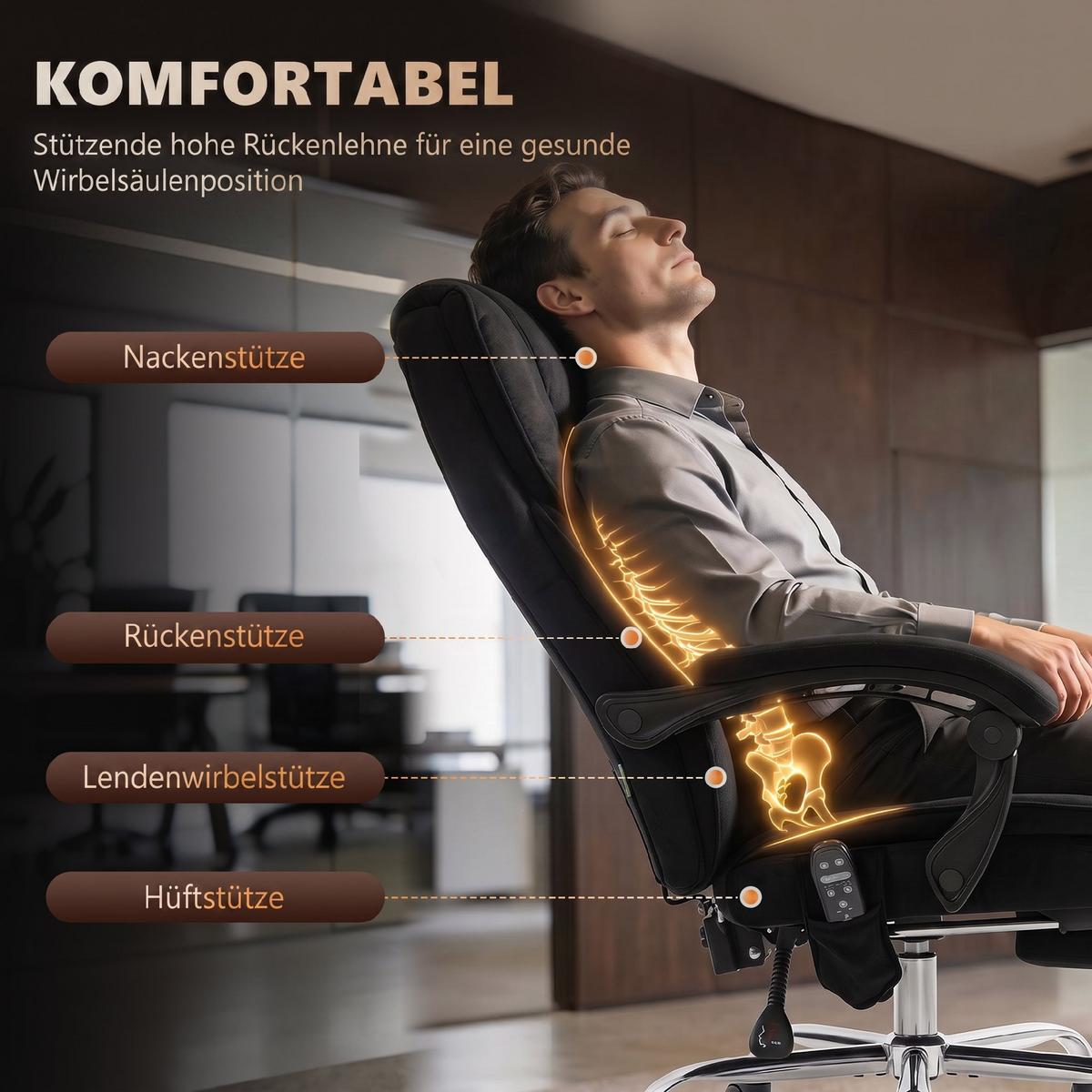 BÜROSTUHL mit Massagefunktion Schwarz - Silberfarben/Schwarz, Textil/Metall (67/119/72cm) - Vinsetto
