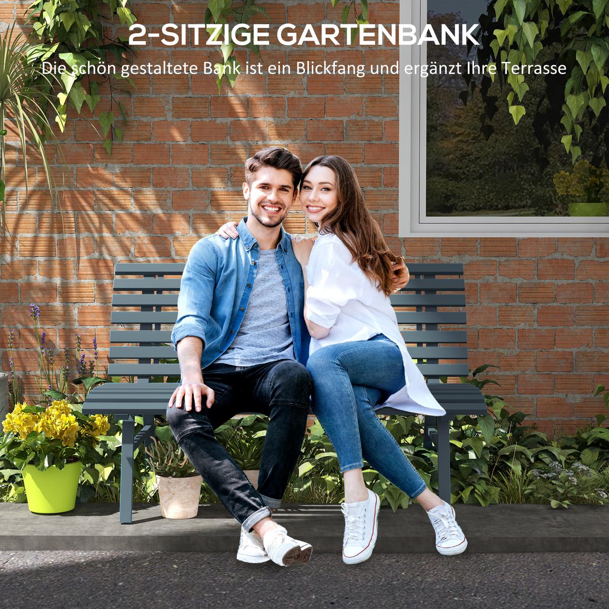 GARTENBANK Alu 2-Sitzer - Blau, Metall (67/79/123cm) - Outsunny