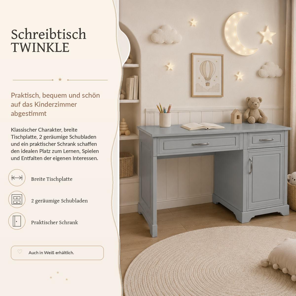 CHILDREN'S desk TWINKLE für das Kinderzimmer Grau matt - Grau, Holzwerkstoff (122/76/60cm) - Lookway