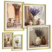BILDER SET 5er Set - 50x50 cm & 20x30 cm & 40x60 cm Goldrahmen - Friedliche Zen-Blumen-Buddha-Komposition - Goldfarben, Kunststoff (40/60cm) - TULUP