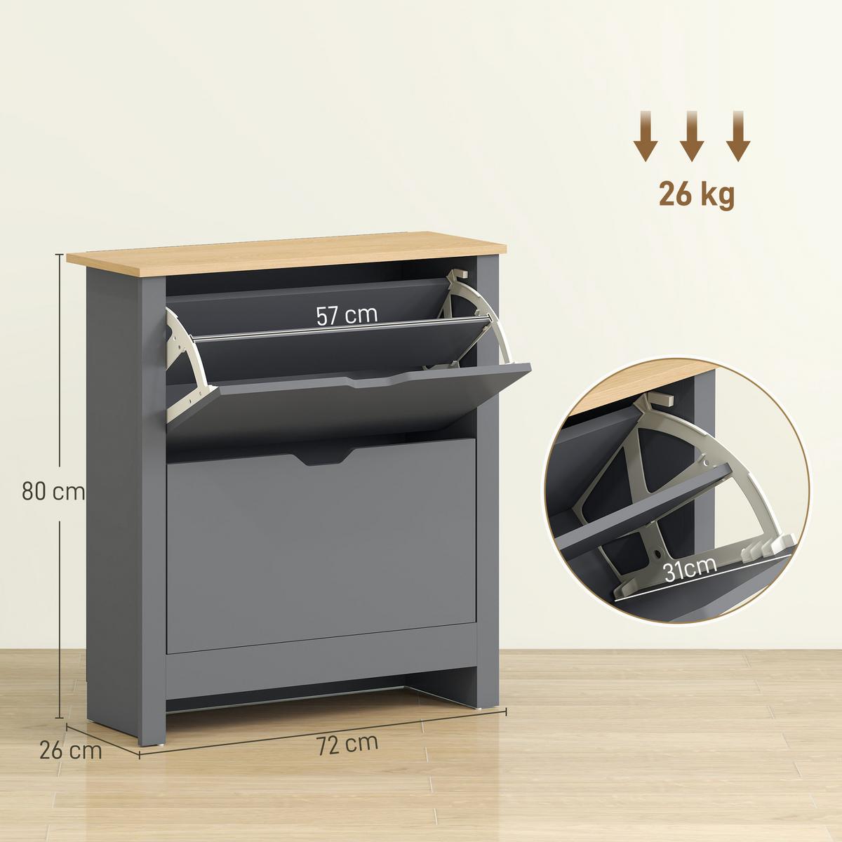 SCHUHSCHRANK Spanplatte Dunkelgrau - Dunkelgrau/Grau, Holzwerkstoff/Kunststoff (26/80/72cm) - HOMCOM