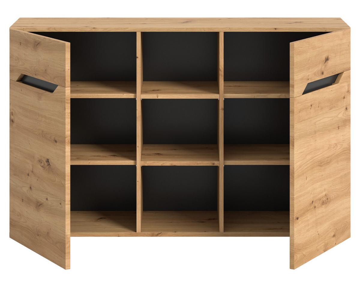 SIDEBOARD Eiche Artisan und Grau, Kommode mit 9 Fächern 130 x 81 cm - Dunkelgrau/Schwarz, Holzwerkstoff/Kunststoff (130/81/37cm) - Inn.Furn
