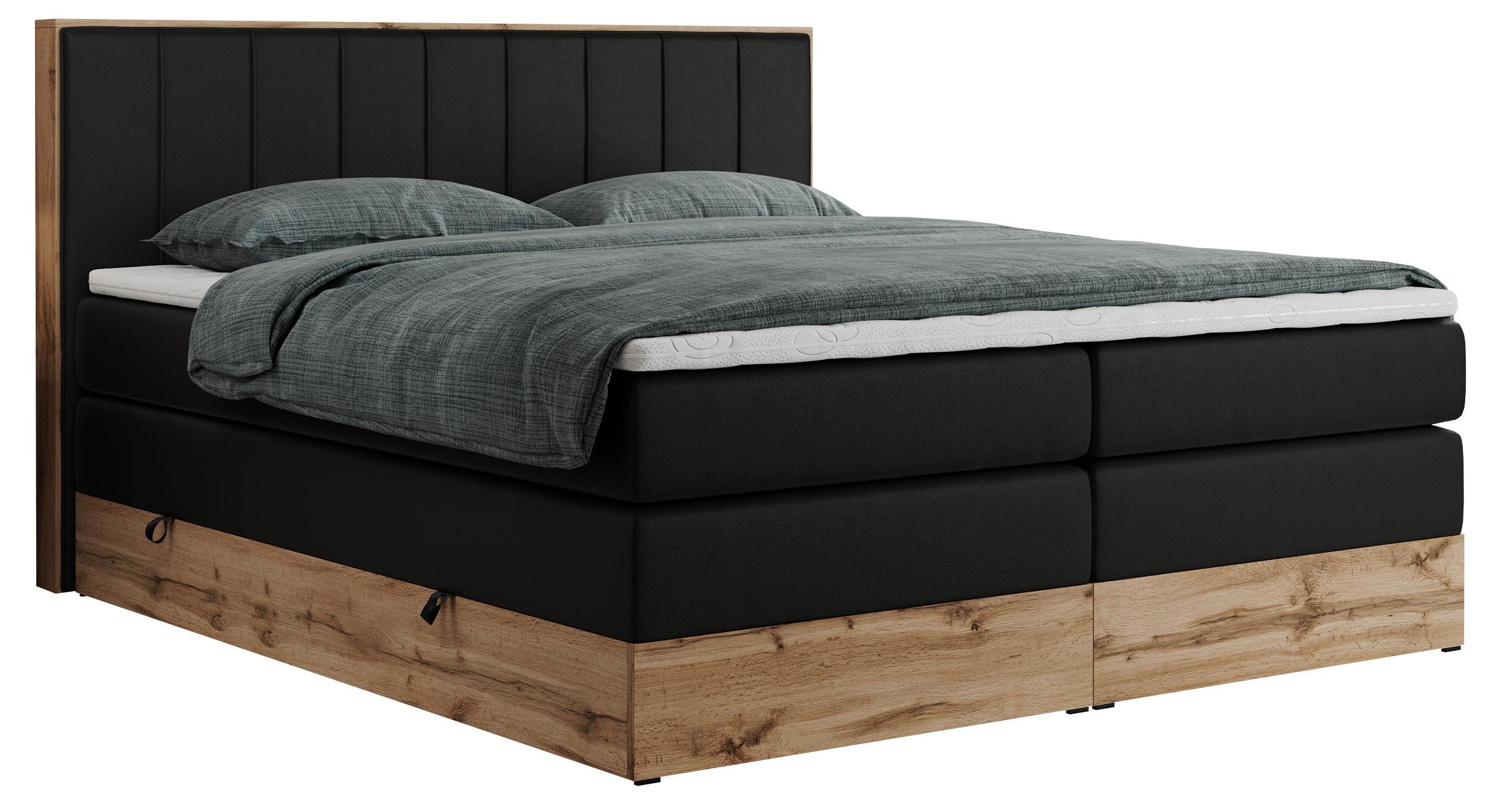 BOXSPRINGBETT BELLISSIMO KING 140/200 Schwarz Kunstleder - H4 - Schwarz, Holz/Textil (140/200cm) - MKS