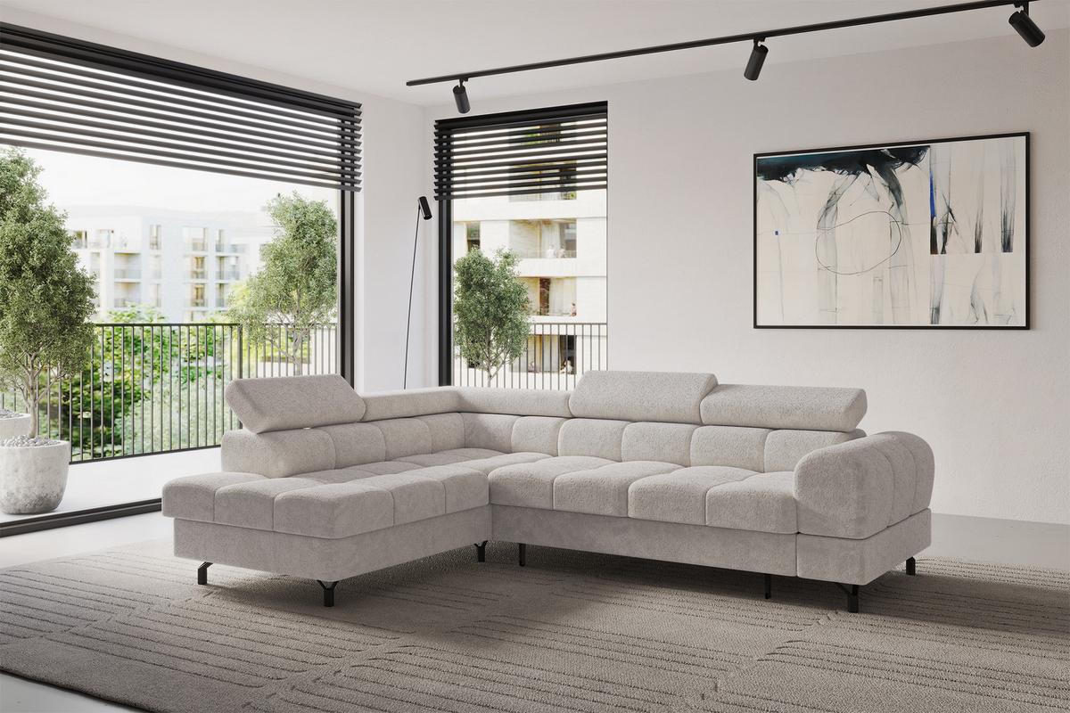 ECKSOFA mit Schlaffunktion Ottomane Links LUMA-L 272x203x70 Hellgrau Velours - Hellgrau/Schwarz, Holzwerkstoff/Kunststoff (272/203cm) - ALTDECOR