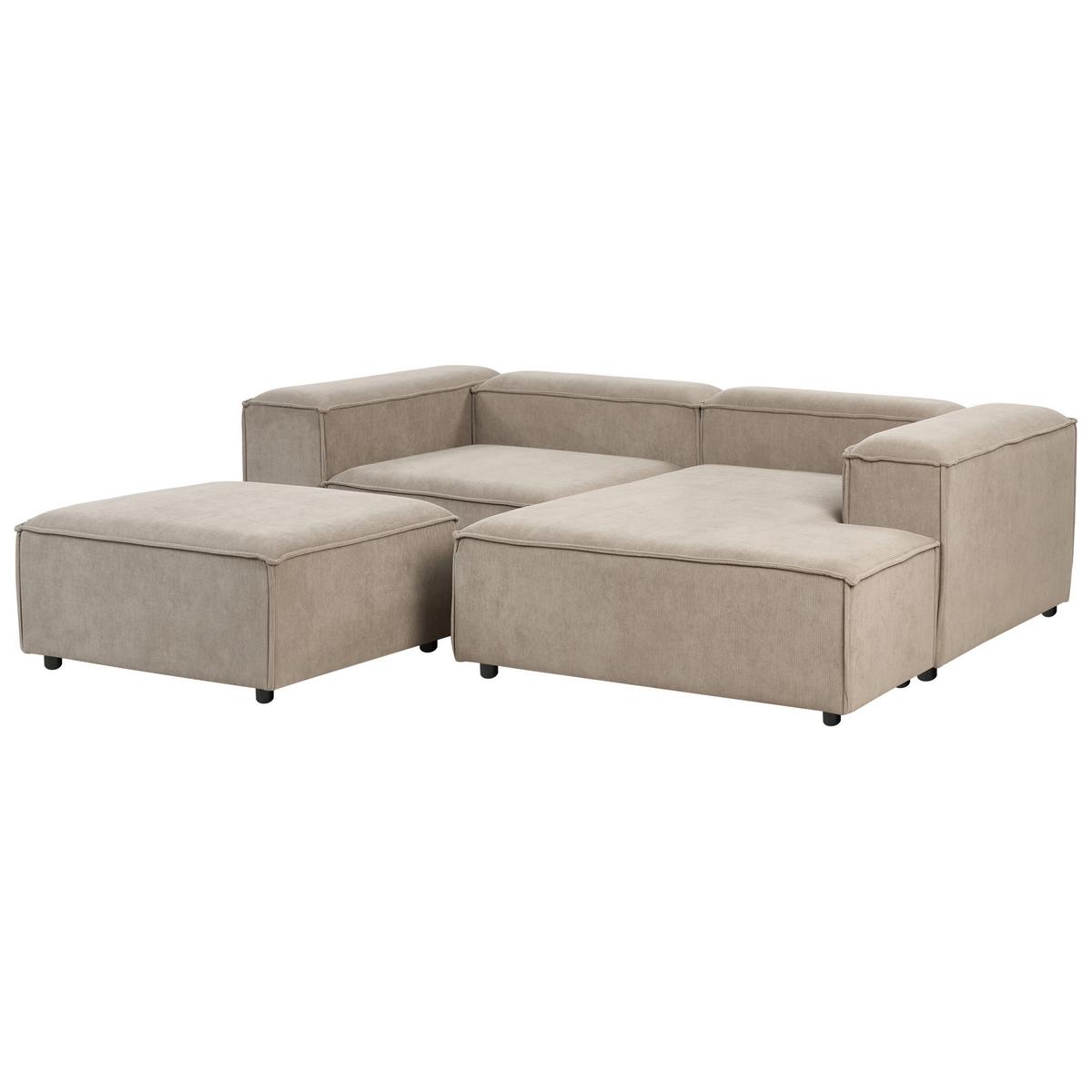 ECKSOFA Modul 3-Sitzer linksseitig Hellbraun Cord mit Ottomane Ardal - Hellbraun, Textil (240/180cm) - Beliani