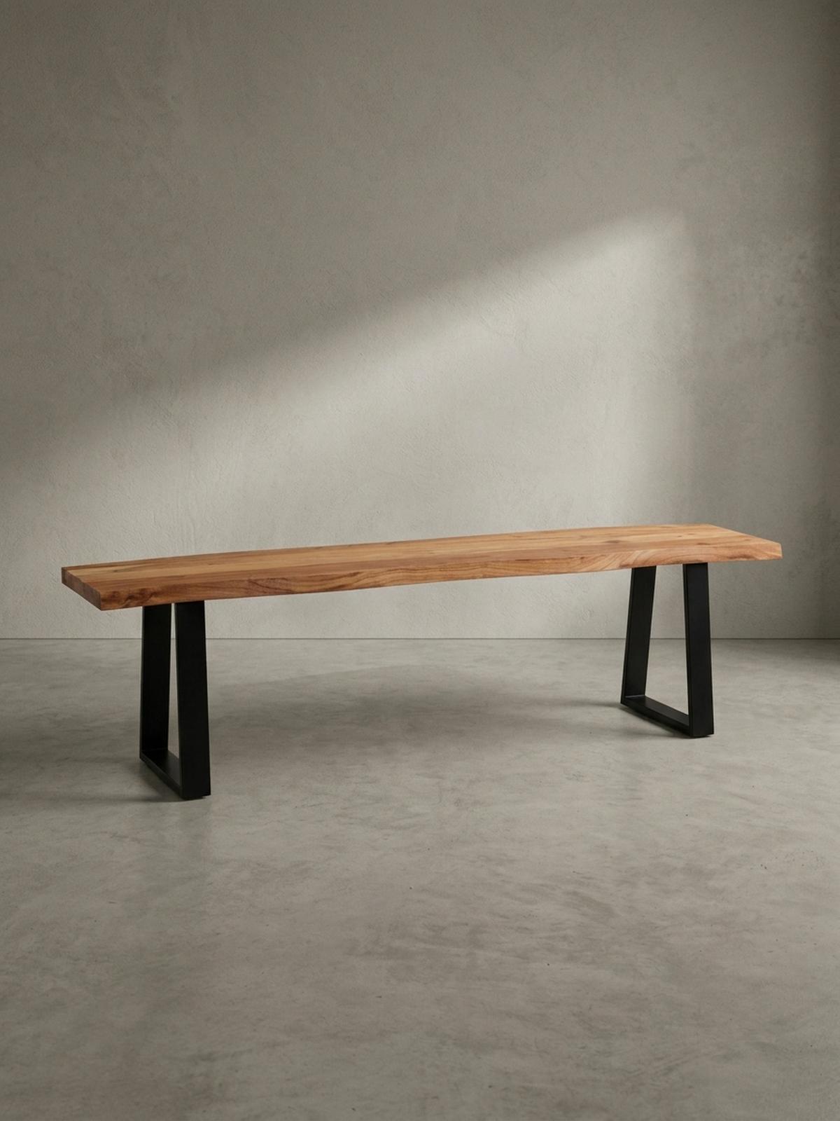 ESSZIMMERBANK Massivholz Metall Baumkante ohne Lehne, Akazie 120x40x46 cm - Schwarz/Braun, Holz/Metall (120/46/40cm) - KADIMA DESIGN
