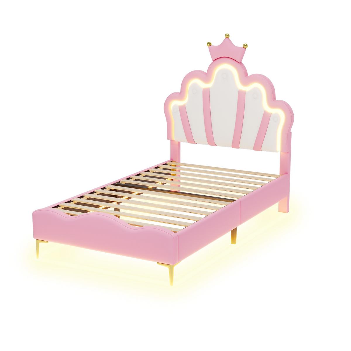 POLSTERBETT pu prinzessinnen design 90x200cm mit led - Pink, Leder (90/200cm) - Urban Meuble