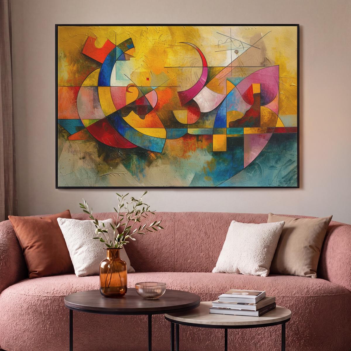 LEINWAND Bilder mit Rahmen - Kunst - Abstrakt - Modern - 120x80 - Gelb, Textil (120/80cm) - MuchoWow
