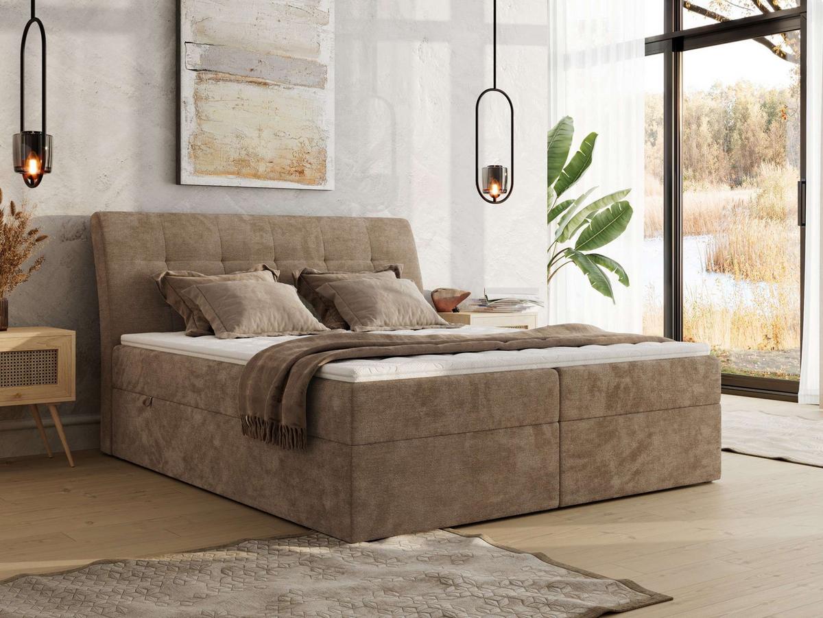 BOXBETT DAGOS 200/200 - Braun Schenille glatt - H4 - Topper T25 - Braun, Textil (200/200cm) - MKS