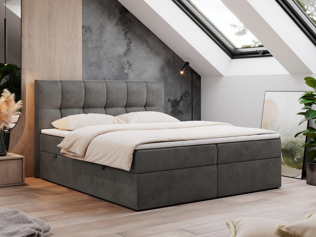 BOXBETT RICO 160/200 Dunkelgrau Velvet - H3 - Dunkelgrau, Holz/Textil (160/200cm) - MKS