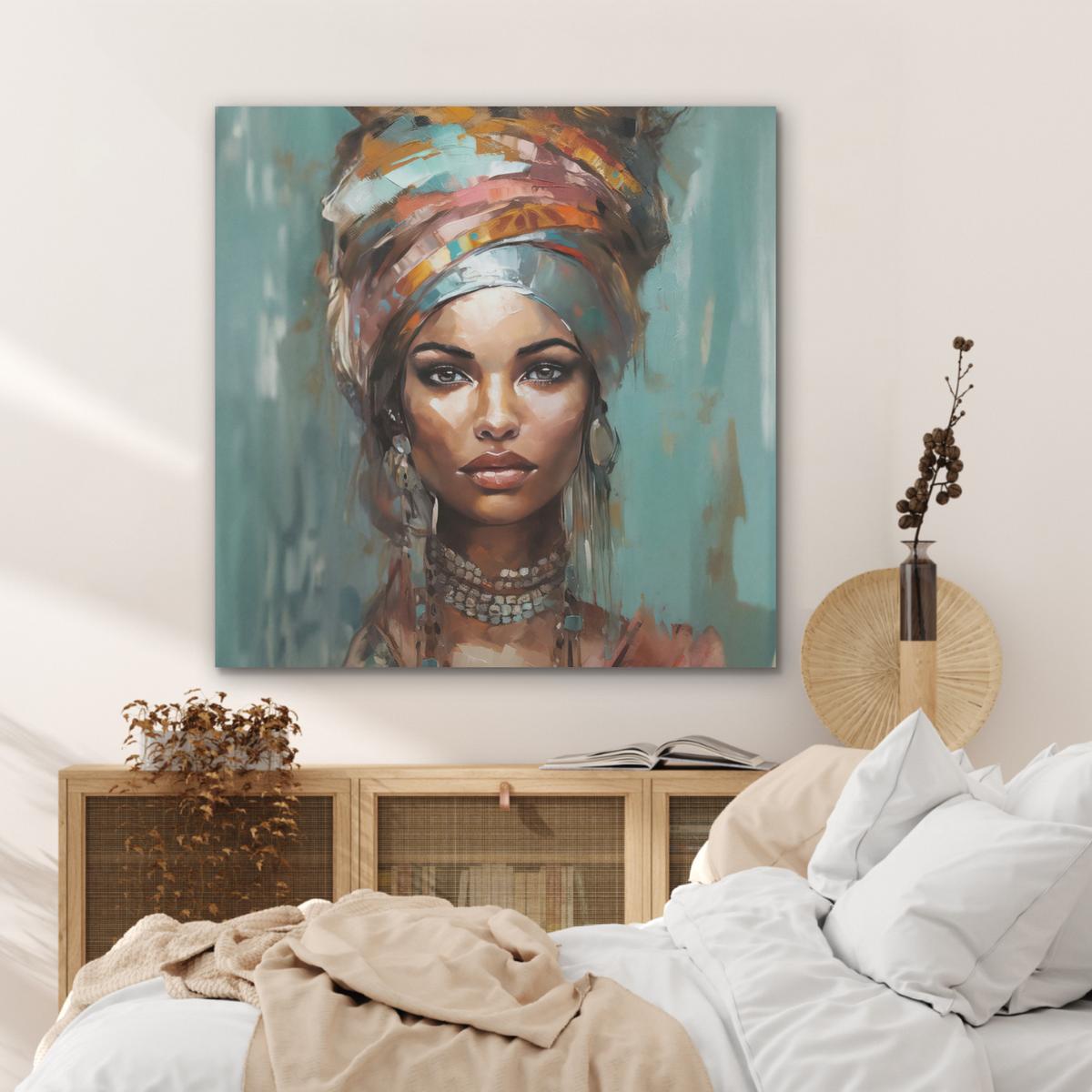 AKUSTIKBILD Frau - Kunst - Schmuck - Porträt Akustikpaneele 90x90 cm - Blaugrau, Kunststoff (90/90/0.9cm) - MuchoWow