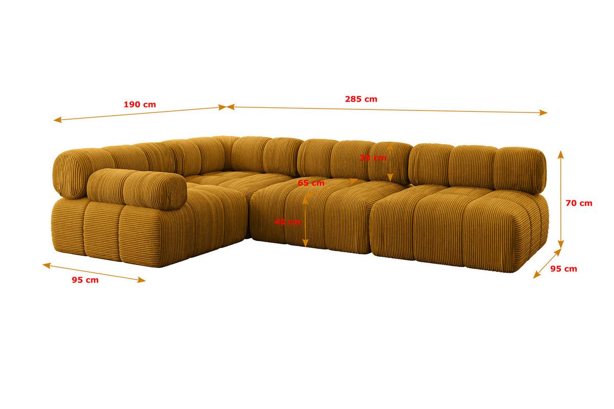 ECKSOFA modulares Sofa Mende-L2 - 285x190x70 cm Senfgelb Cord - Currygelb, Holzwerkstoff/Textil (285/190cm) - ALTDECOR
