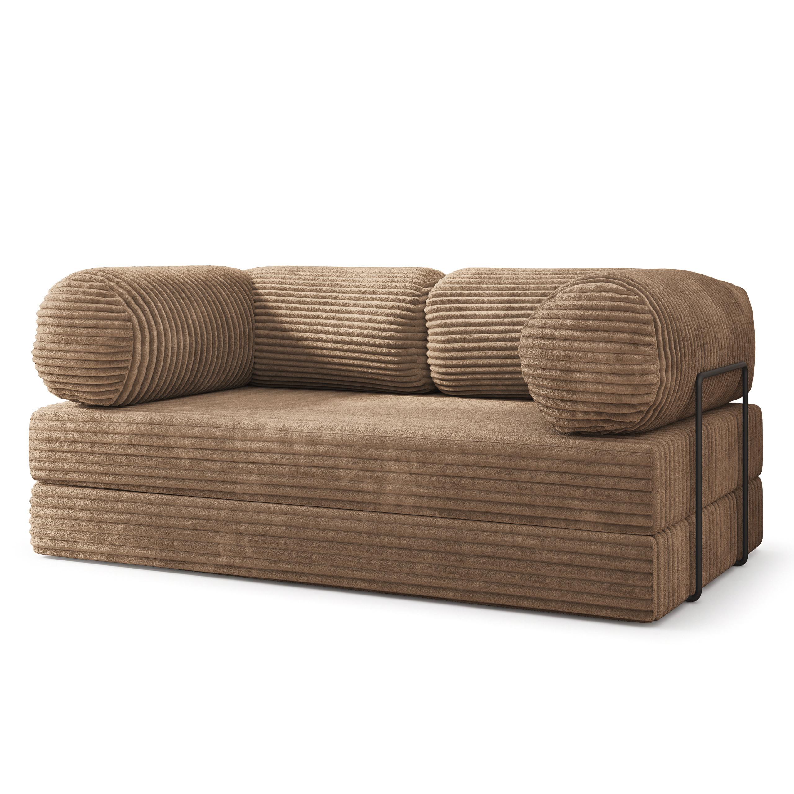 BETTSOFA ALVIO aus Schaumstoff Kordstoff Beige Schlaffunktion - Beige, Textil (170/68/80cm) - MASSENO