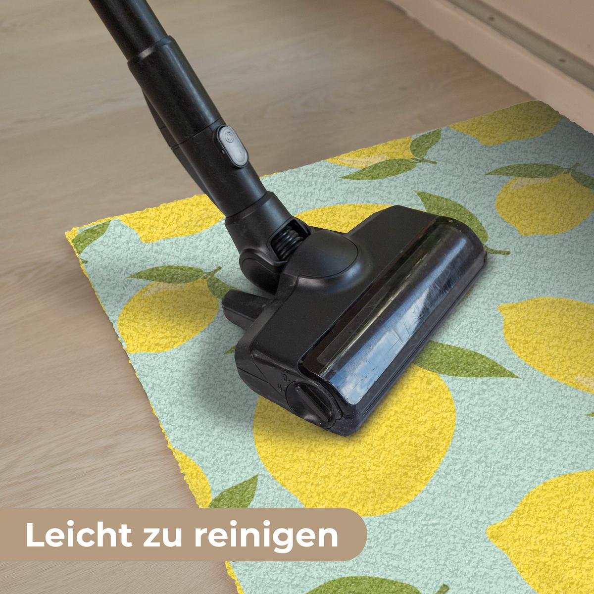 FUSSMATTE Muster Zitronen - Gelb - Blau - Muster - Früchte Flurteppich 90x60 cm - Gelb, Kunststoff (90/0.4cm) - MuchoWow
