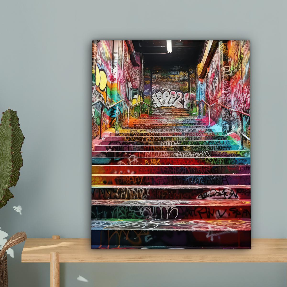 LEINWANDBILD Treppe - Graffiti - Farben - Kunst Room Decor 30x40 cm - Multicolor, Textil (30/40cm) - MuchoWow