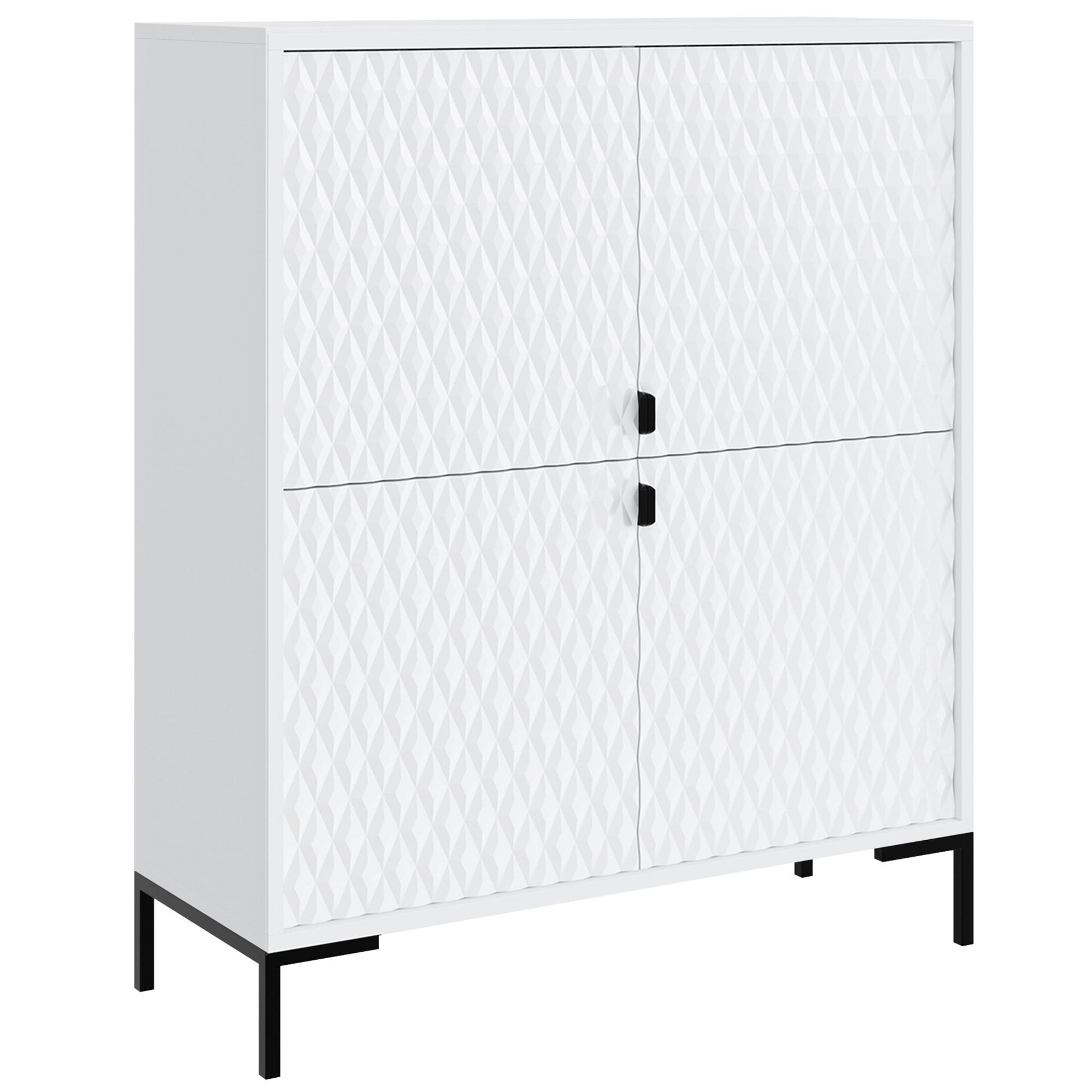 KOMMODE Montreal mit 4 Türen, dekorative 3D-Fronten, Highboard 100 cm, Weiß - Schwarz/Weiß, Holzwerkstoff/Metall (101/113/40cm) - Beautysofa
