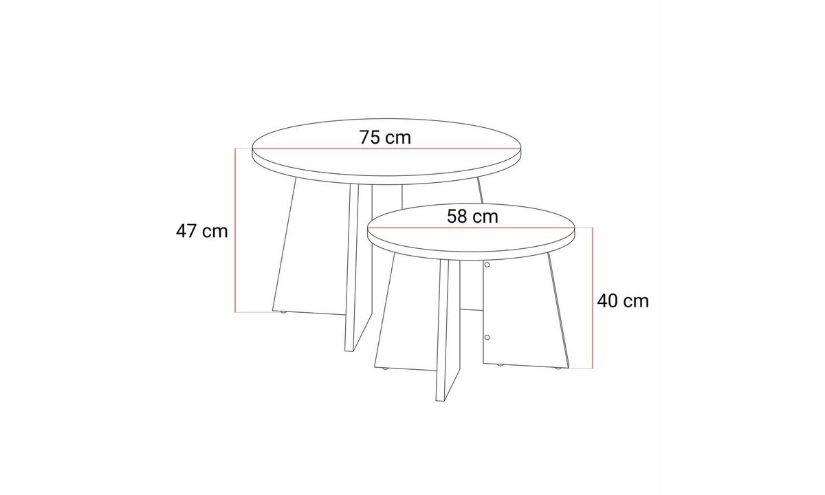 COUCHTISCH-SET MOCHA 2-teilig Ø 75/58 cm rund Nussbaum Royal - Nussbaumfarben, Holzwerkstoff (75/75/47cm) - Lookway