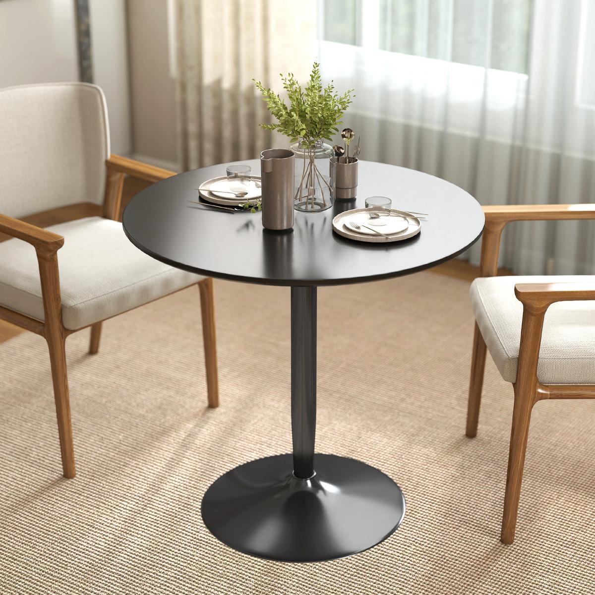 ESSTISCH Runder Küchentisch, Rutschfester Esszimmertisch für 2 Personen Schwarz - Schwarz, Holzwerkstoff/Metall (80/80/75cm) - HOMCOM
