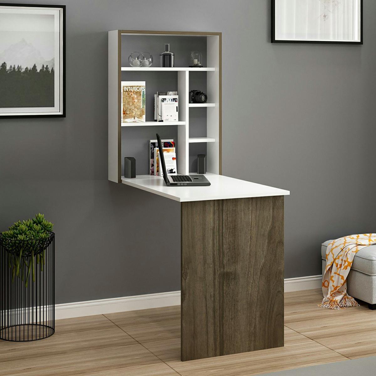 WANDKLAPPTISCH Greve - Walnussfarben/Weiß, Holzwerkstoff (77/75/58cm) - [en.casa]