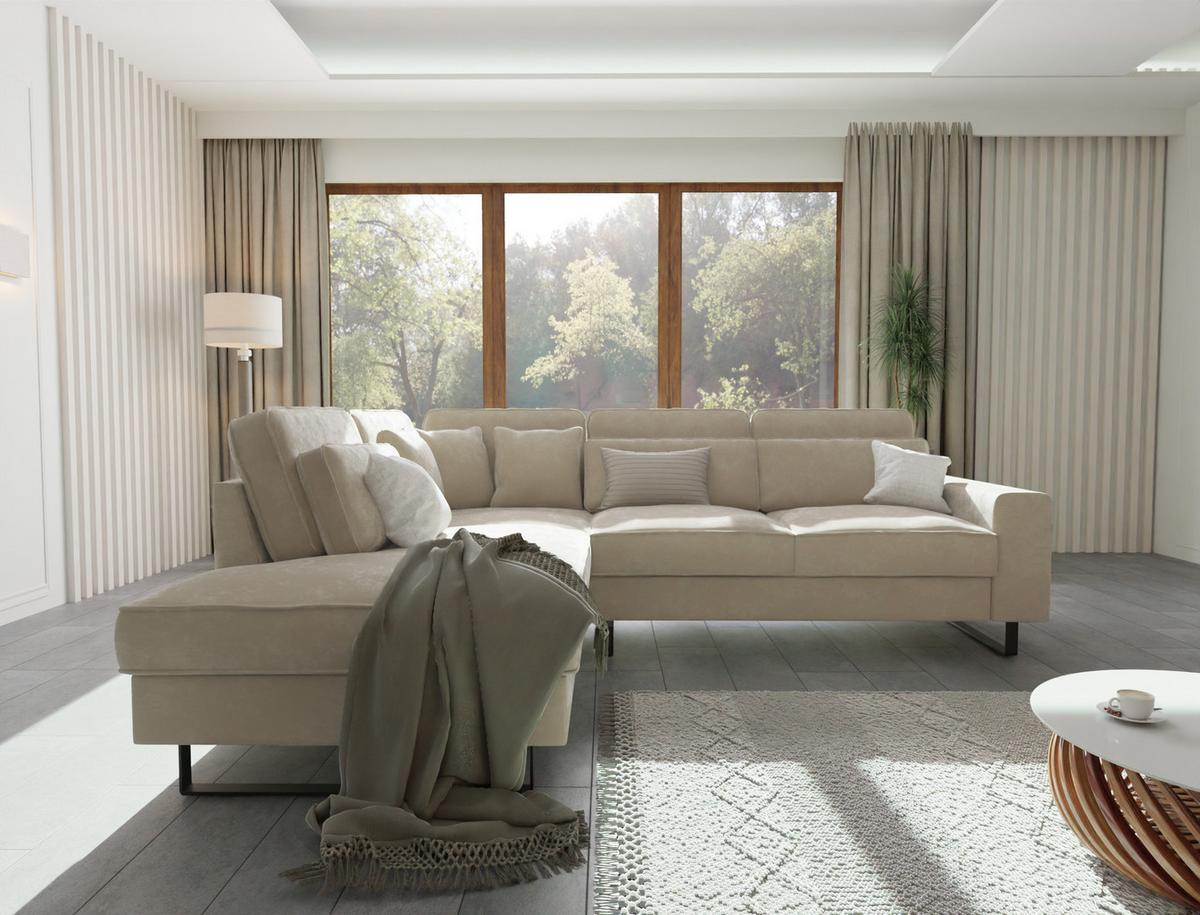 ECKSOFA Zuri Beige Samt - Beige/Schwarz, Holz/Kunststoff (290/231cm) - S-Style Möbel