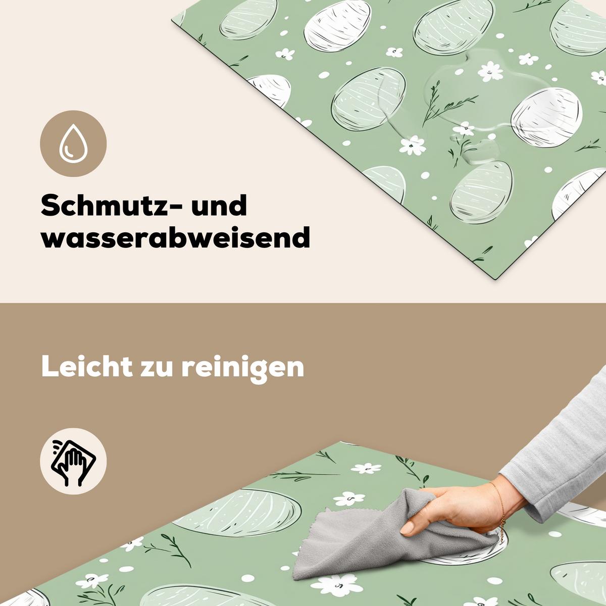 HERDABDECKPLATTE Grün - Eier - Muster Induktionsmatte 81x52 cm - Waldgrün, Kunststoff (81/52/0.2cm) - MuchoWow