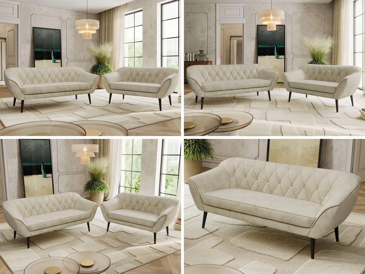 SITZGARNITUR PIRS 3+2 - Beige Velvet - Schwarze Beine - Beige/Schwarz, Holzwerkstoff/Textil (180/75/74cm) - MKS