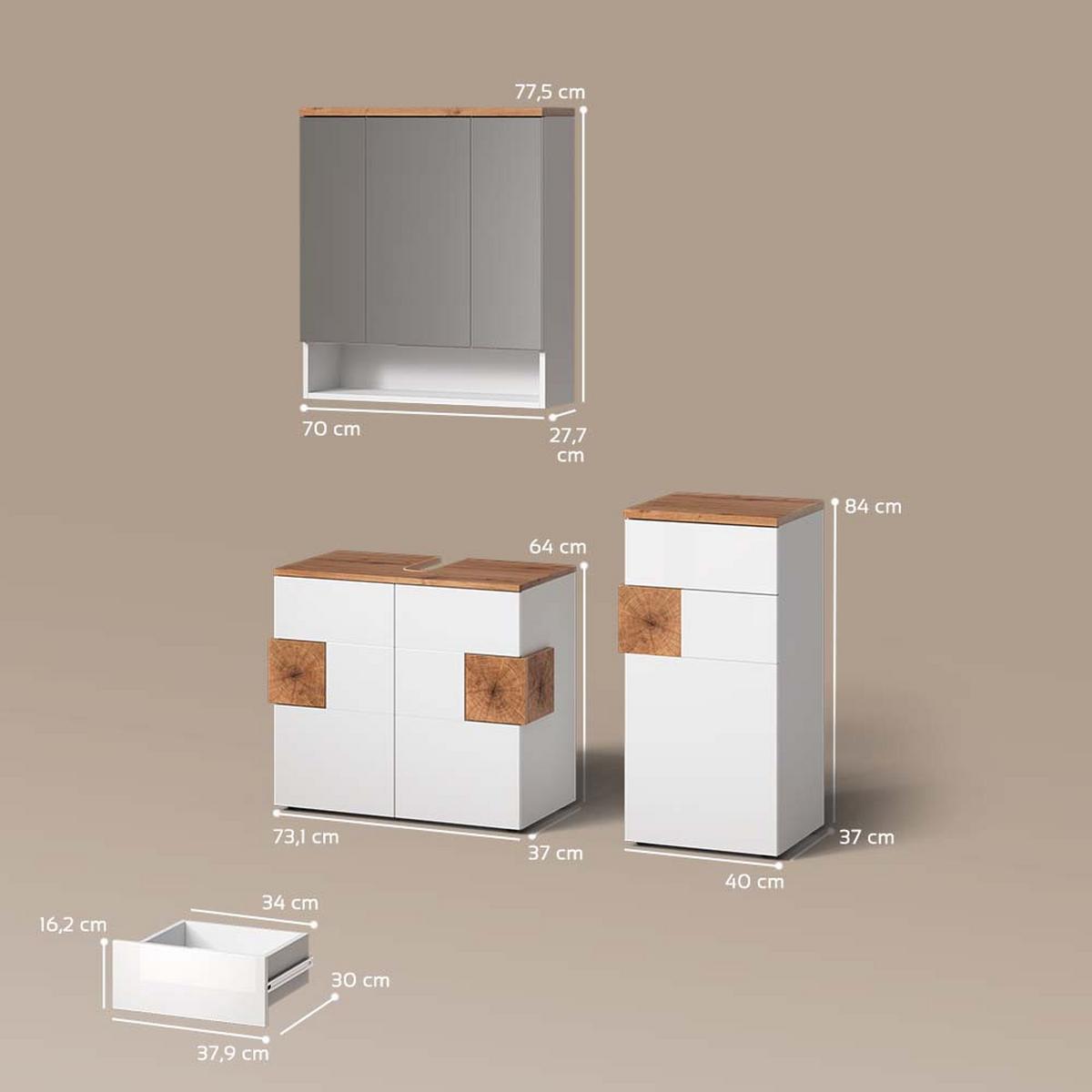 BADMÖBEL-SET Tanaro Weiß 3 Teile - Weiß, Holzwerkstoff (73/64/21cm) - Livinity®