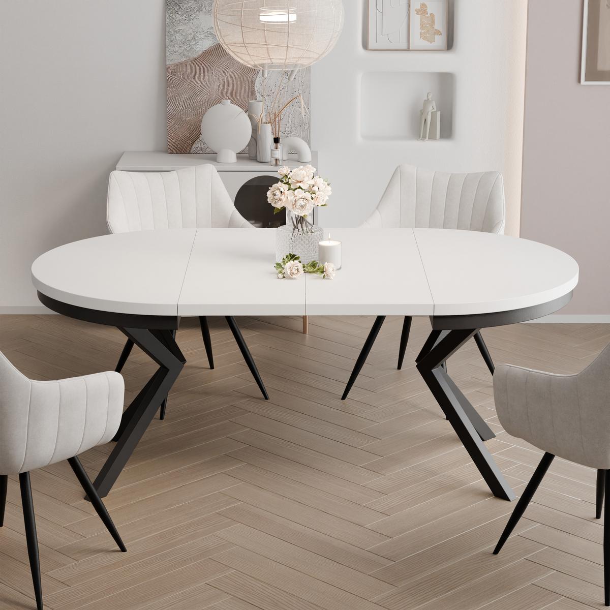 AUSZIEHTISCH MILTON 90-166/76 cm mit Metallgestell und Zarge, Schwarz / Arktisweiß - Schwarz/Weiß, Holzwerkstoff/Metall (90/90/76cm) - Idohome