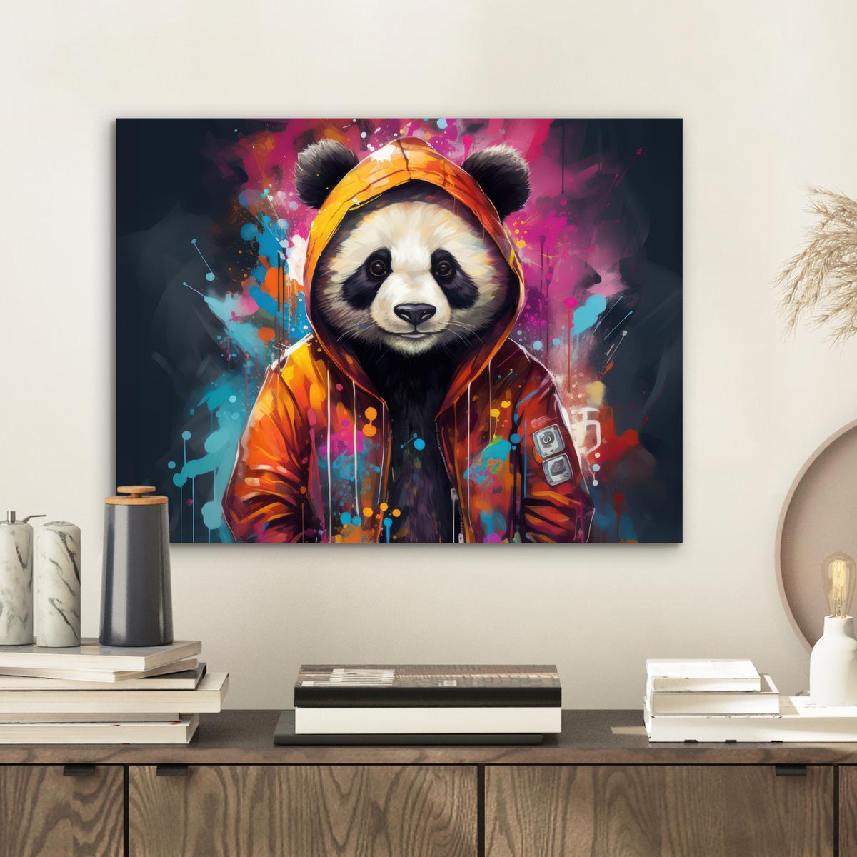 METALLBILD Panda - Jacke - Graffiti - Orange 40x30 cm - Orange, Metall (40/30cm) - MuchoWow