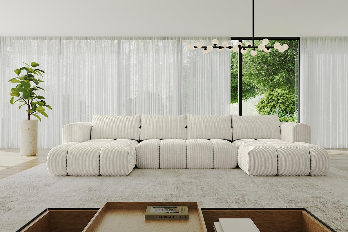 WOHNLANDSCHAFT CLOUD-U 405x185x90 Creme Cord - Hellgrau/Creme, Holzwerkstoff/Kunststoff (405/90/185cm) - ALTDECOR