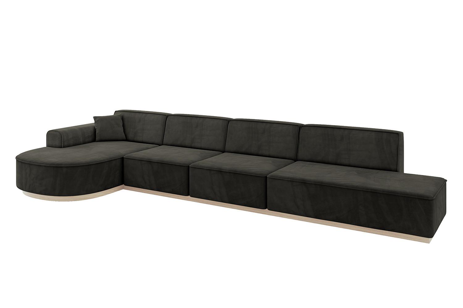 ECKSOFA Ottomane Links ARRIO-L3 - 413x171x83 cm Schwarz - Schwarz, Holzwerkstoff/Textil (413/171cm) - ALTDECOR
