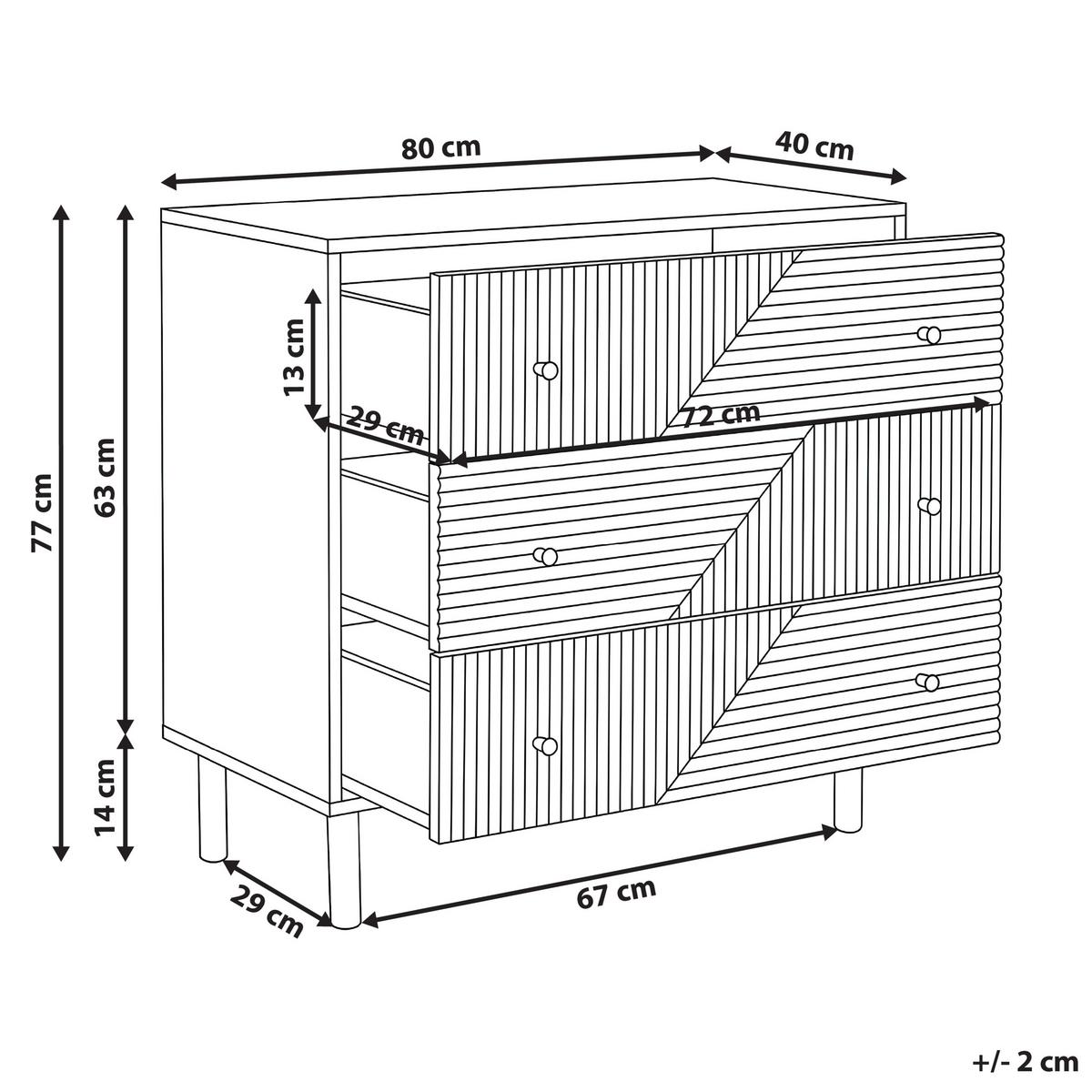 KOMMODE mit 3 Schubladen Hellbraun Ronge - Hellbraun, Holzwerkstoff (80/77/40cm) - Beliani