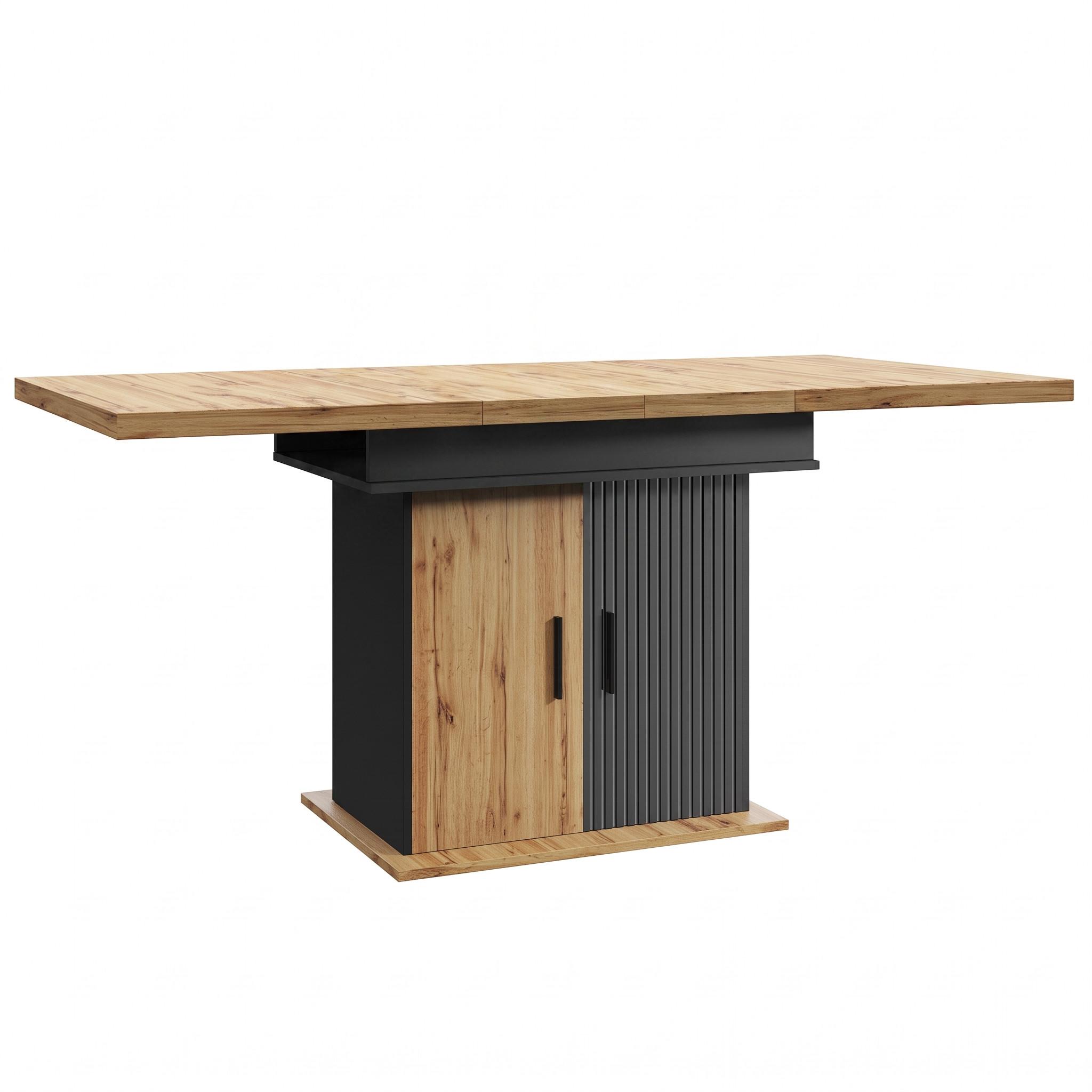 ESSTISCH Ausziehbar 110-140cm Schwarz & Natur Teleskoptisch mit Stauraum - Naturfarben, Holzwerkstoff (80/110/75cm) - Urban Meuble